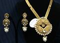 Golden Zircon Pearls Polki Indian Necklace Set